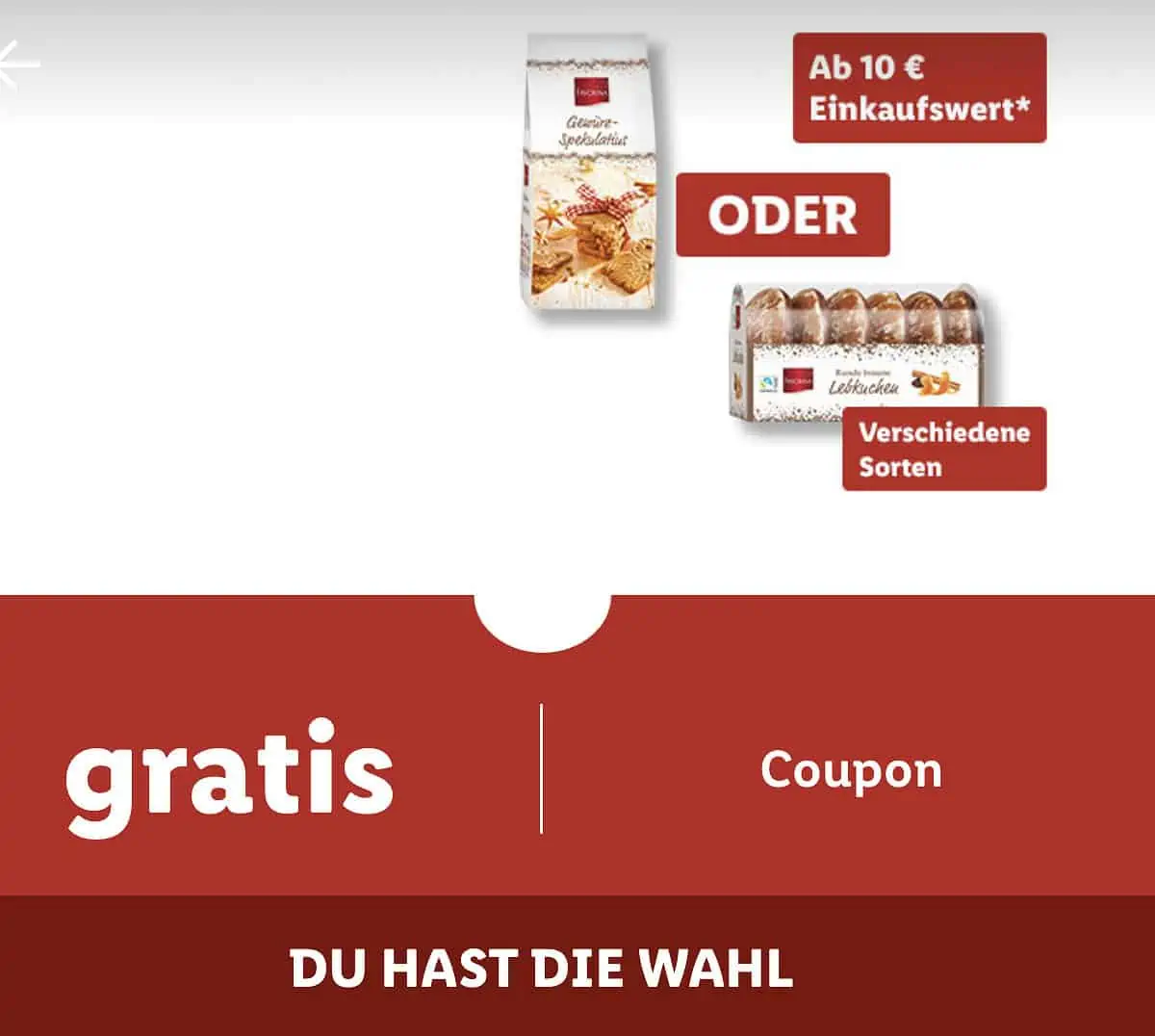 Gratis: ab 10,00 € MBW Favorina Gewürzspekulatius o. Lebkuchen in der Lidl Plus App