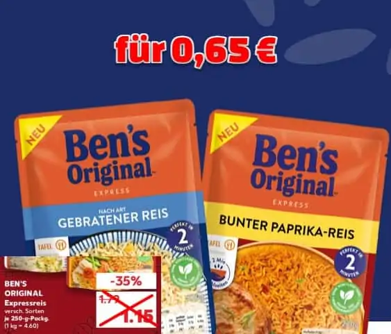 Kaufland: Ben‘s Original Reis für 0,65 € statt 1,79 €
