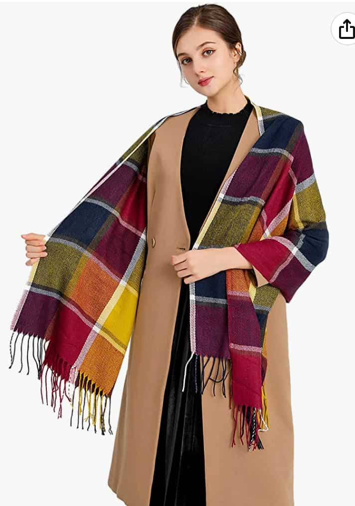 Miss Lulu Damen Schal Kariert Uebergrosser Quadratisch Deckenschal Winterschal Karo Tartan Streifen Pl