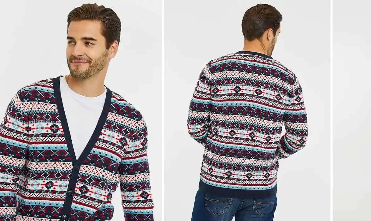 Threadbare Mens Xmas Cardigan Iceland, blau für 7,99 €