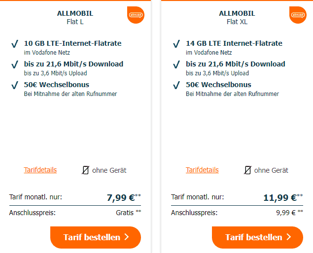 Allmobil Allnet Flat Mit 8Gb Oder 10Gb Dauerhaft Guenstig