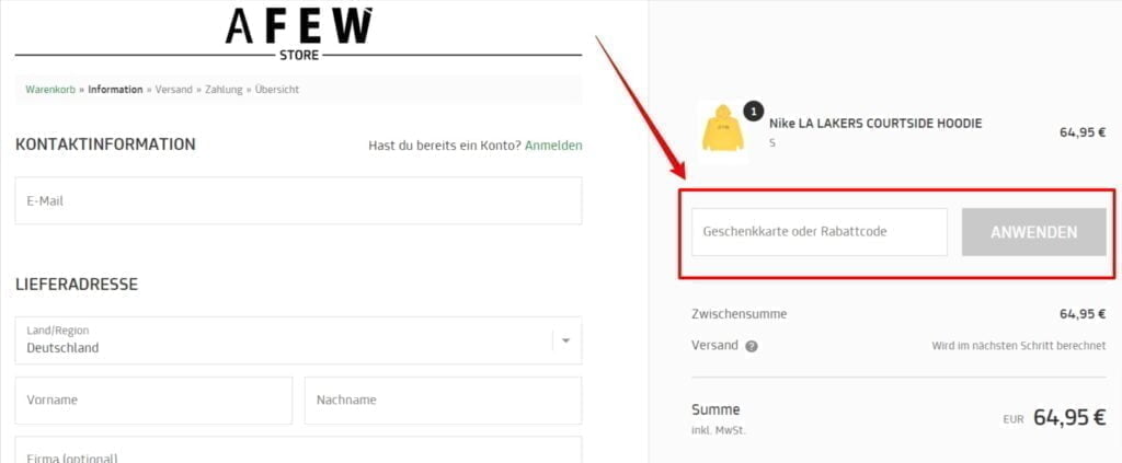 AFEW Store Rabattcode einloesen