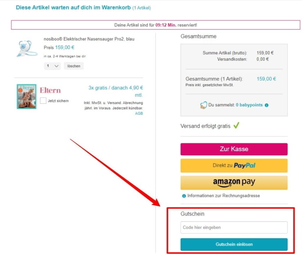 Babymarkt Rabattcode einloesen