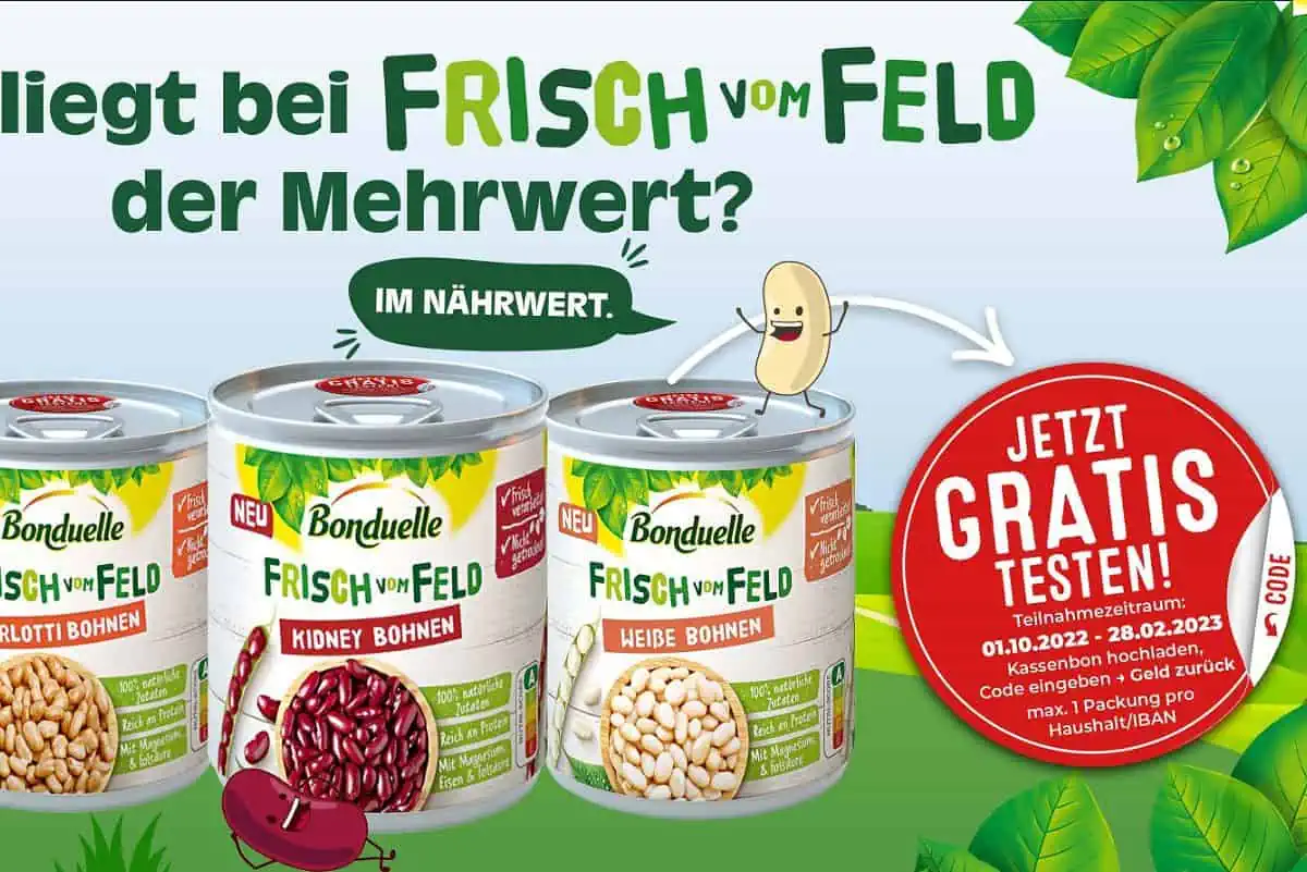 Gratis Testen 🫘 Bonduelle Frisch vom Feld (Borlotti Bohnen, Kidney Bohnen, Weiße Bohnen) dank Cashback
