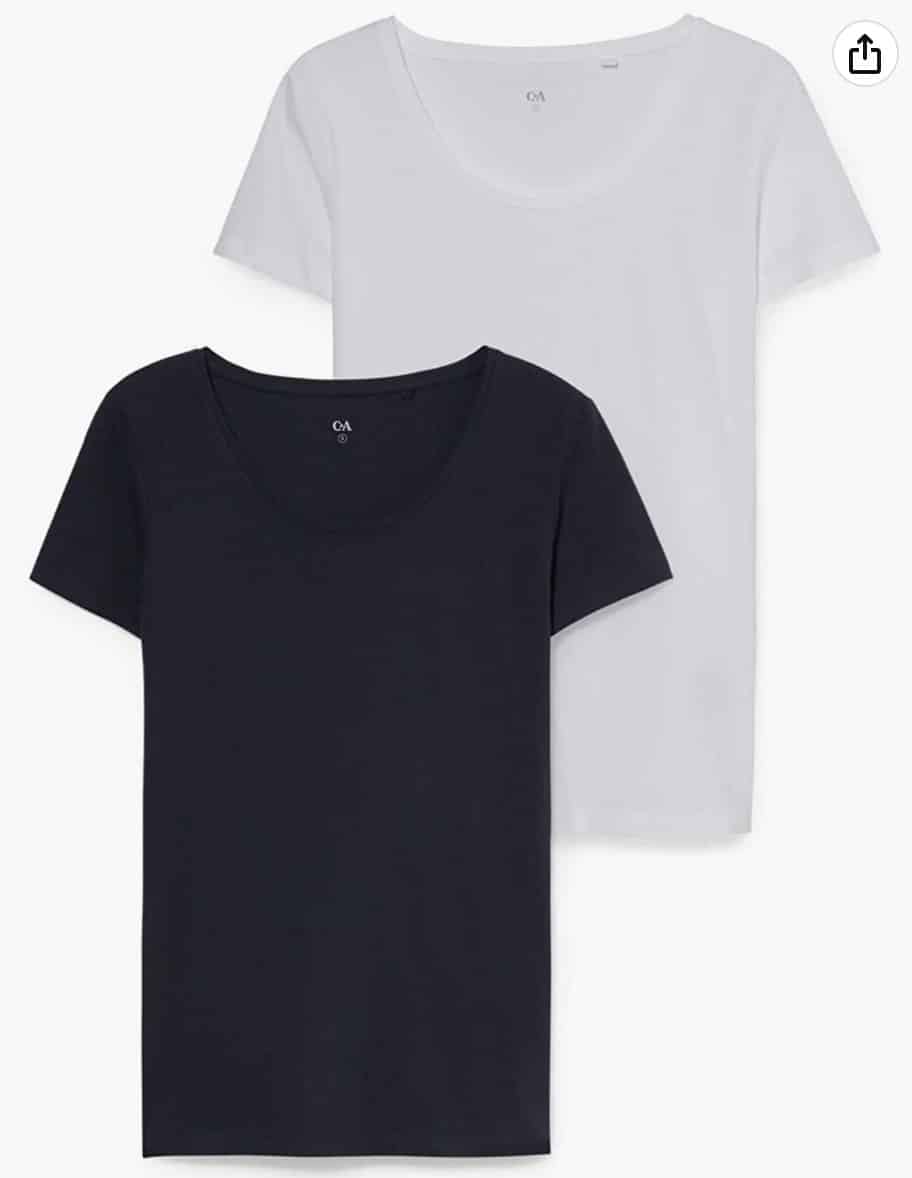 Ca Damen Unifarben T Shirt Rundhalsausschnitt Er Pack Multipack Dunkelblau Weiss M Amazon.de Fas