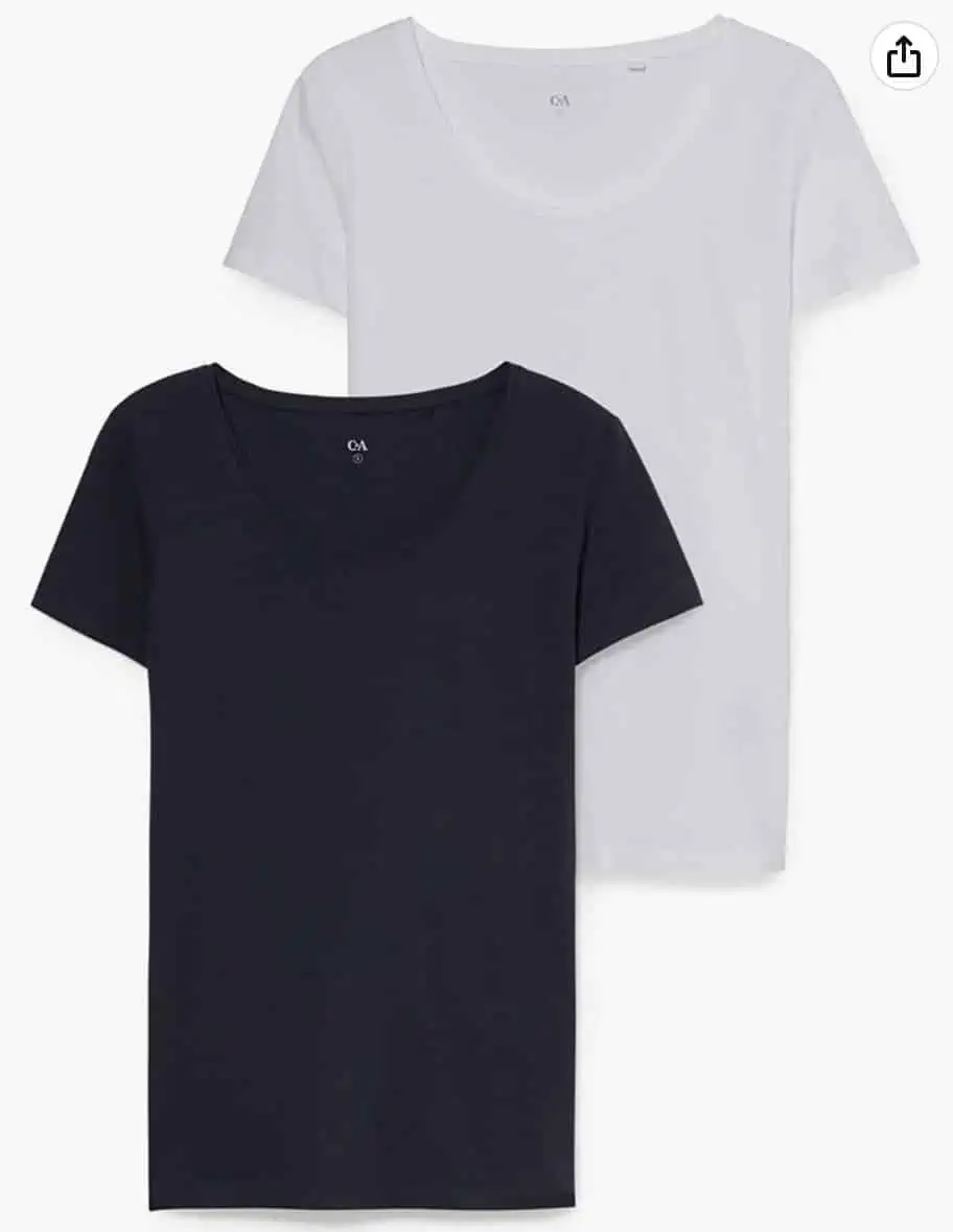 C&A Damen Unifarben T-Shirt U-Ausschnitt Kurzärmelig Multipack |2er Pack für 5,40 € inkl. Prime-Versand (statt 11,99 €)