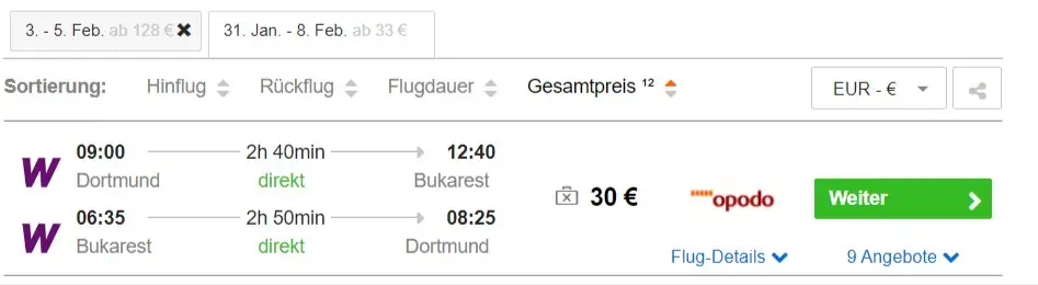 Dortmund nach Bukarest Hin- und Rückflug ab 30,00 € p. P.