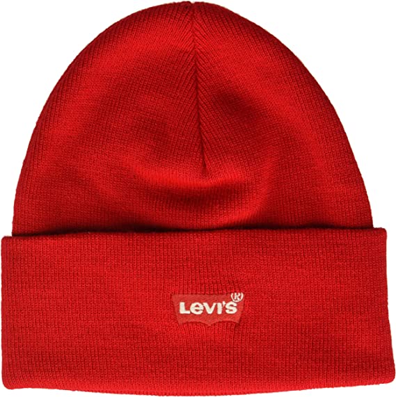 Levis Herren Red Batwing Embroidered Slouchy Beanie Strickmuetze