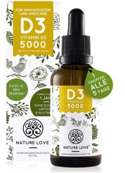 NATURE LOVE® Vitamin D3 5000 50ml fluessig Laborgepruefte 5000 I E 125 µg pro Tropfen