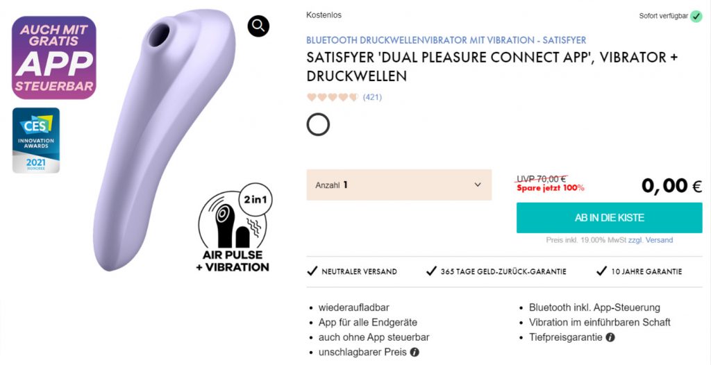 Satisfyer Dual Pleasure Connect App Bluetooth Druckwellenvibrator Mit Vibration