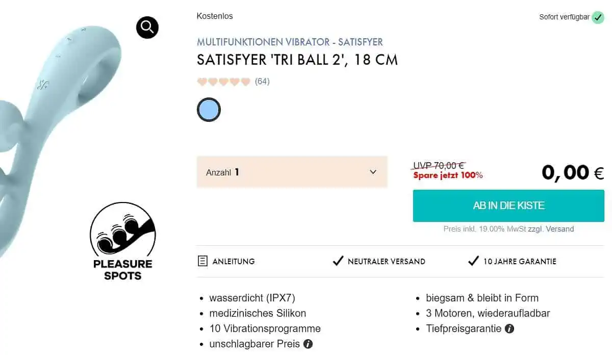 EIS DE: Satisfyer Tri-Ball 2 Multifunktionen Vibrator & 6 Gratisartikel für 0 € (MBW 29,95 €) 🍨