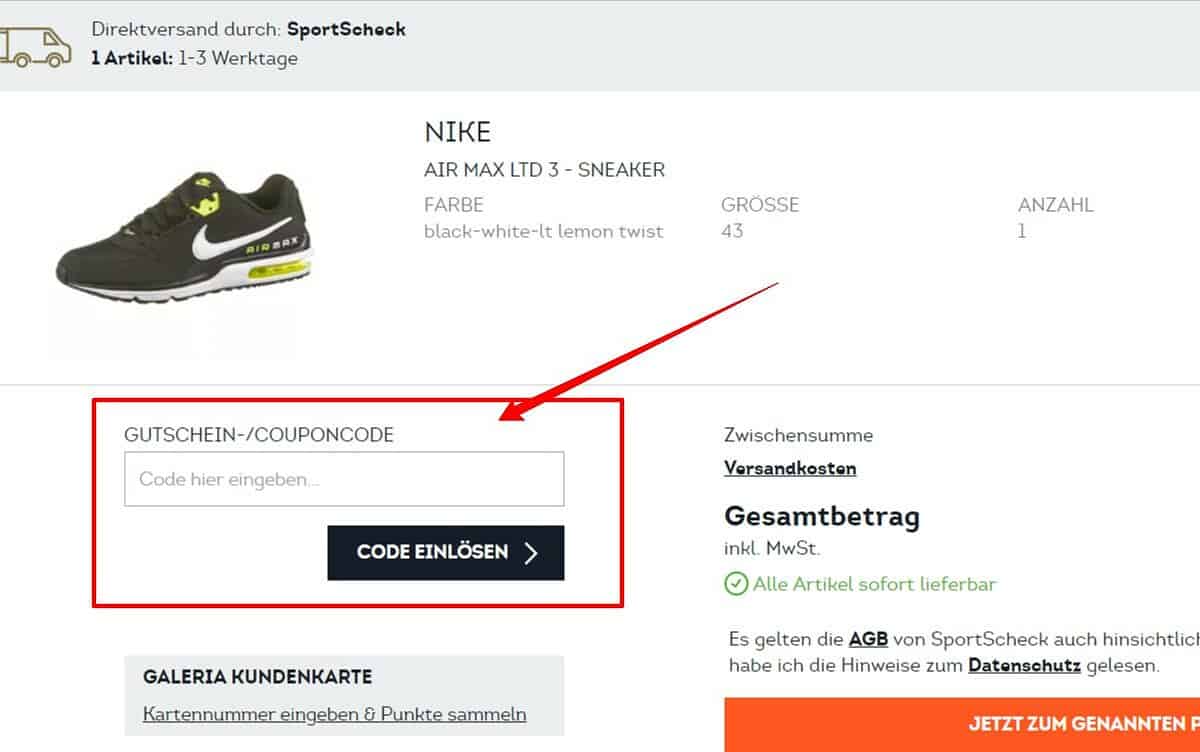 Sportscheck Rabattcode einloesen