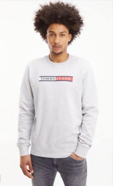 Tommy Jeans Tjm Reg Essential Graphic Crew Herren Sweatshirt In Silver Grey Htrnavy