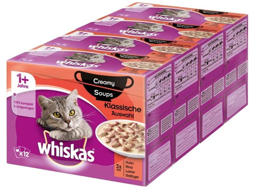 Whiskas 1 Creamy Soups Katzennassfutter – Klassische Auswahl – Hochwertiges Nassfutter