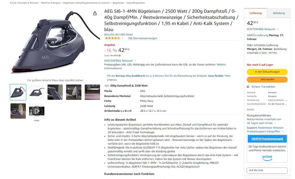 Aeg Si Mn Buegeleisen Watt Amazon Angebot