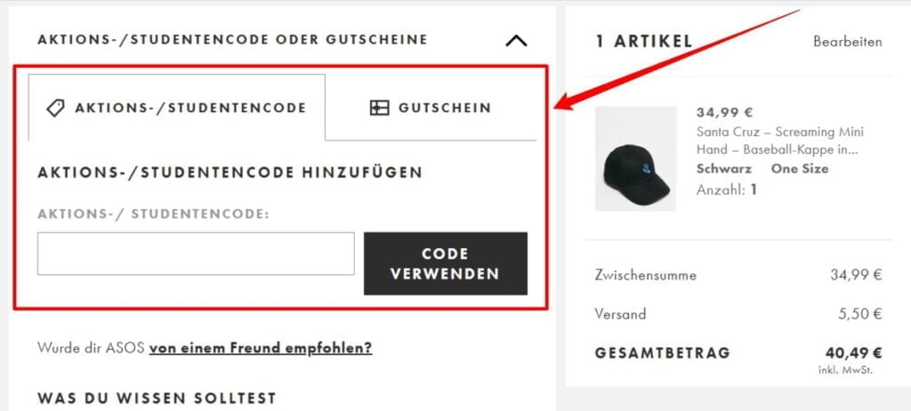 ASOS Rabattcode einlösen