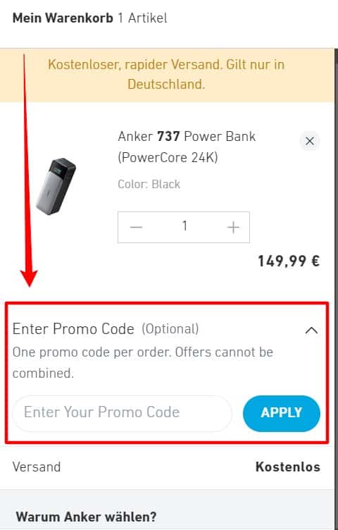 Anker Rabattcode einlösen