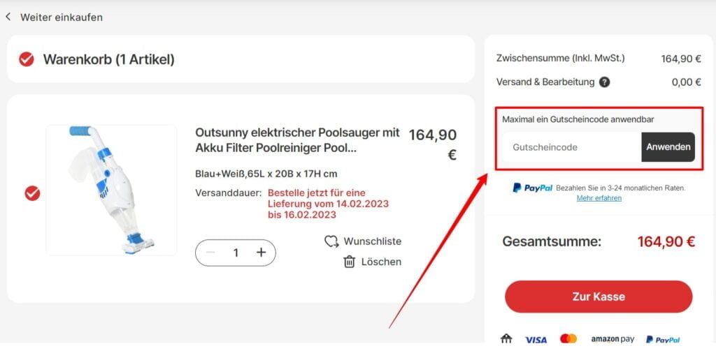 Aosom Rabattcode einlösen