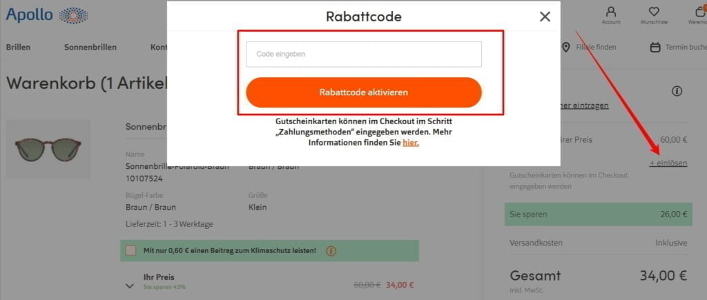 Apollo Rabattcode einlösen