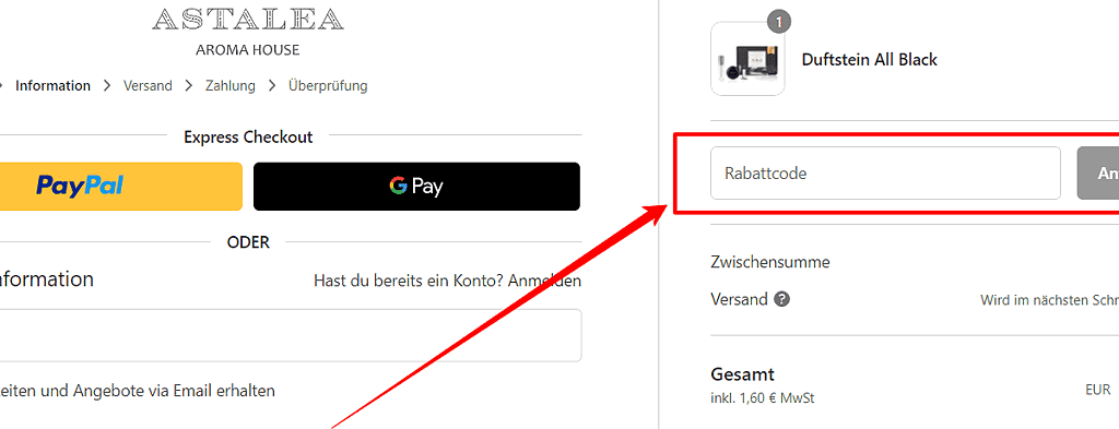 Astalea Rabattcode einlösen