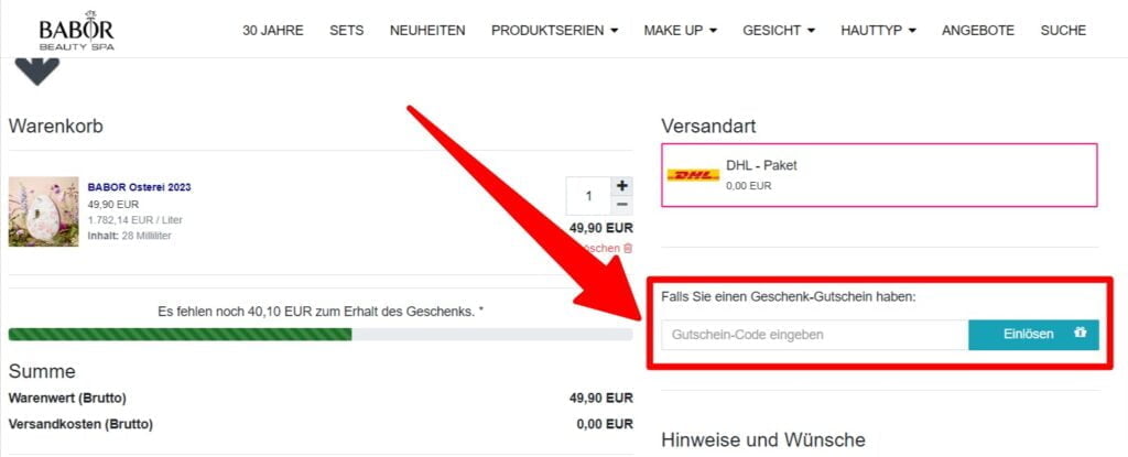 BABOR Rabattcode einlösen