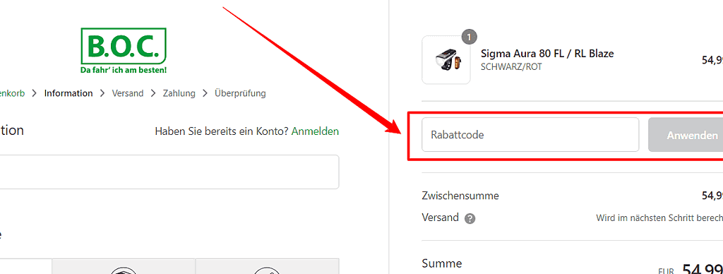 BOC Rabattcode einlösen