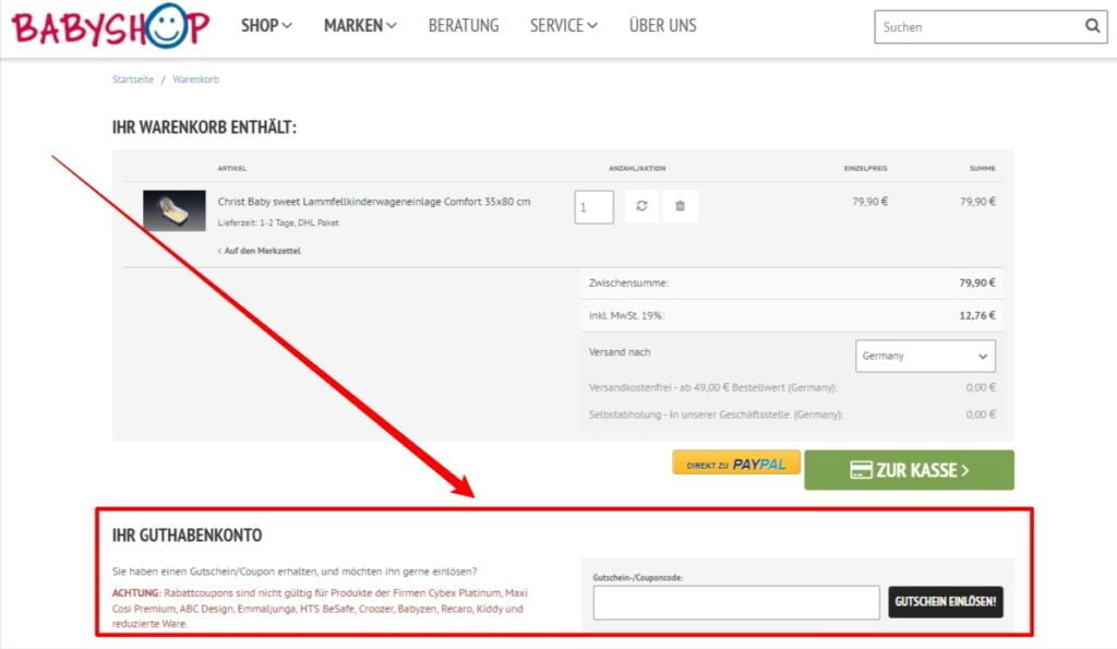 Babyshop.de Rabattcode einlösen