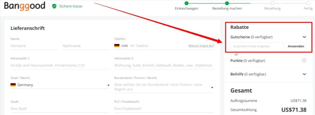Banggood Rabattcode einlösen