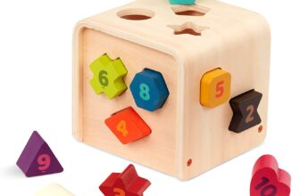 Battat Formensortierspiel Holz mit Zahlen Lernen Steckwuerfel Puzzle