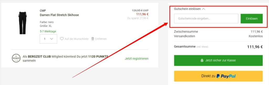 Bergzeit Rabattcode einlösen