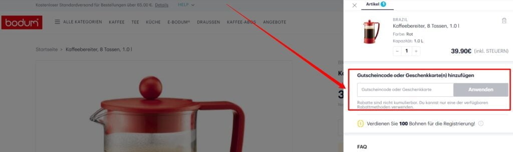 Bodum Rabattcode einlösen
