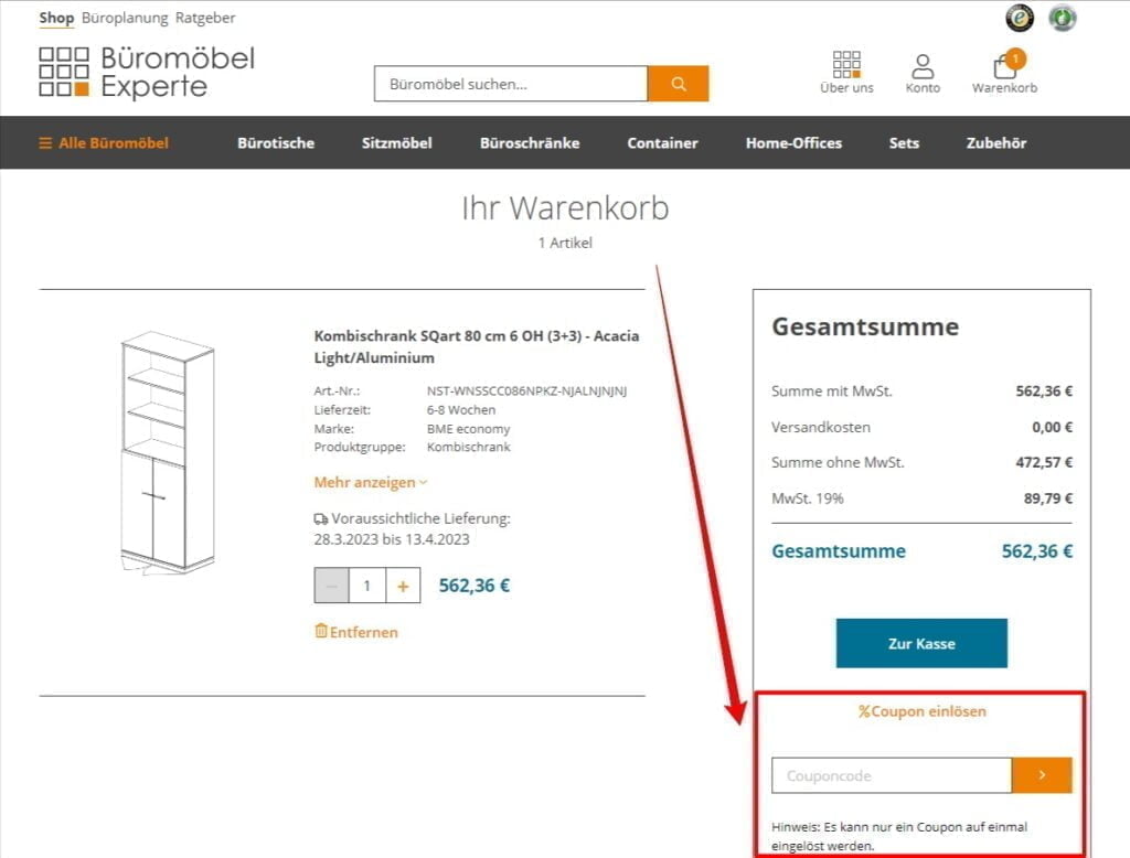 Bueromoebel Experte Rabattcode einlösen
