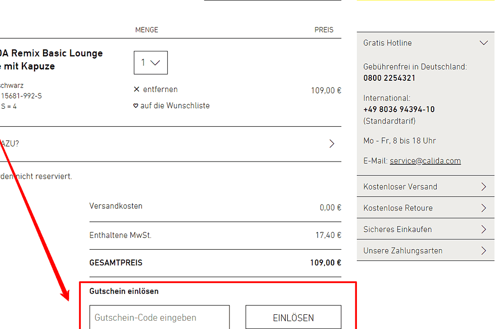 CALIDA Rabattcode einlösen