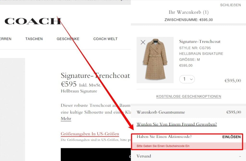 COACH Rabattcode einlösen