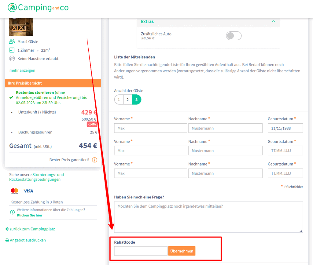 Camping and Co Rabattcode einlösen
