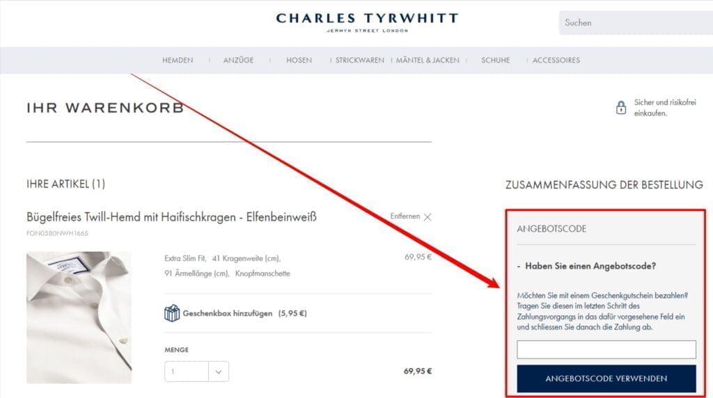 Charles Tyrwhitt Rabattcode einlösen