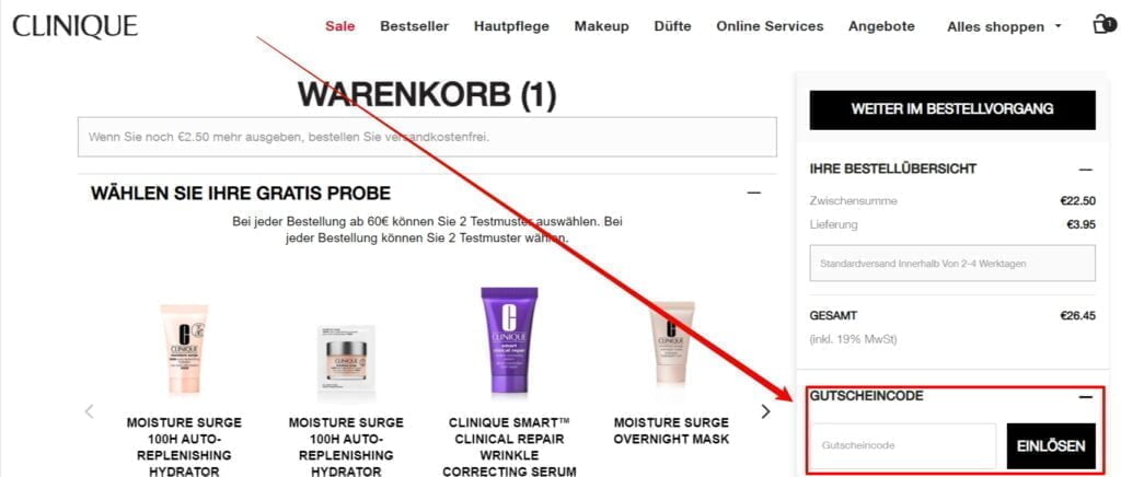 Clinique Rabattcode einlösen