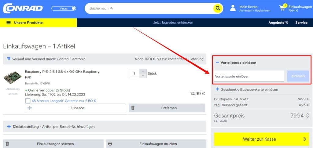 Conrad Rabattcode einlösen