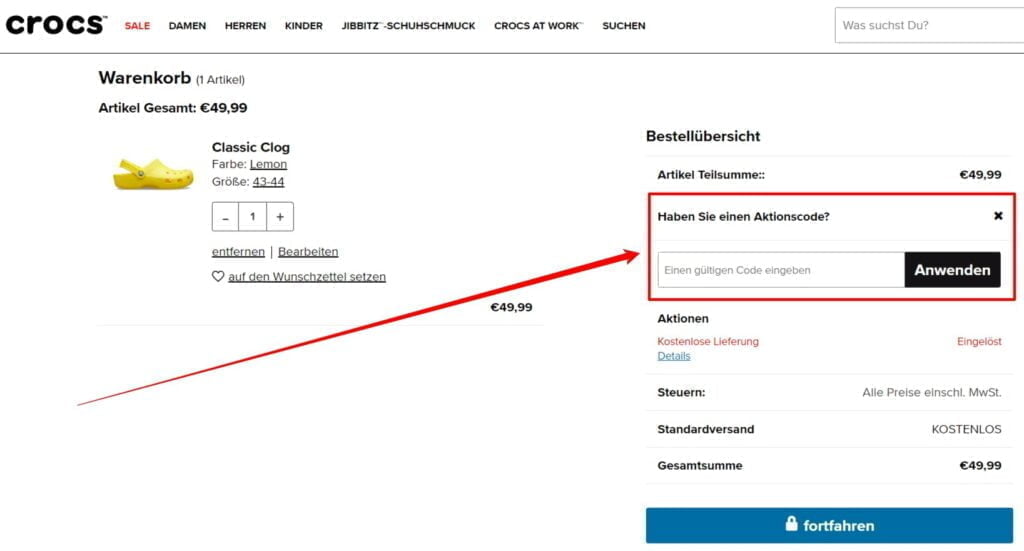 Crocs Rabattcode einlösen