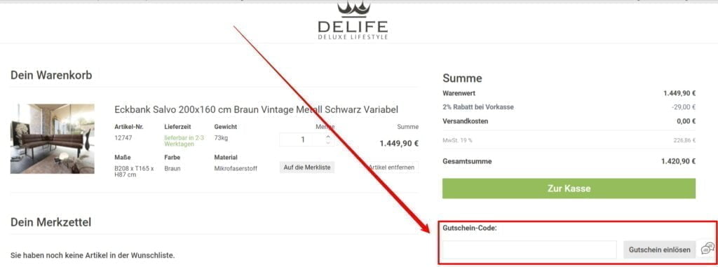 DELIFE Rabattcode einlösen