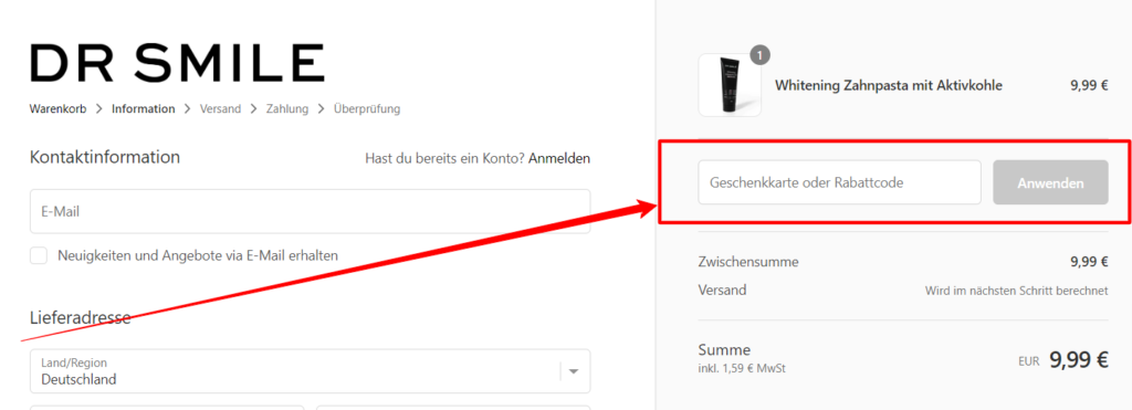 DR SMILE Rabattcode einlösen