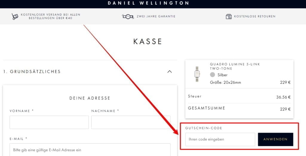 Daniel Wellington Rabattcode einlösen