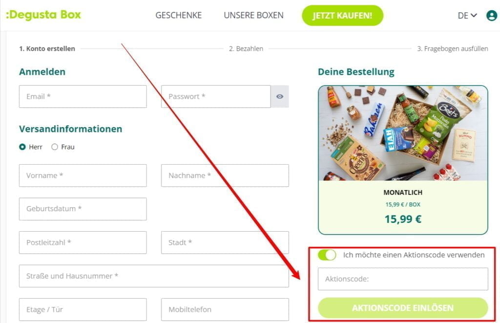 Degusta Box Rabattcode einlösen