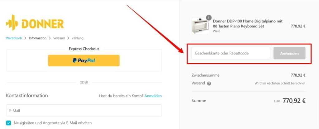 Donner Rabattcode einlösen