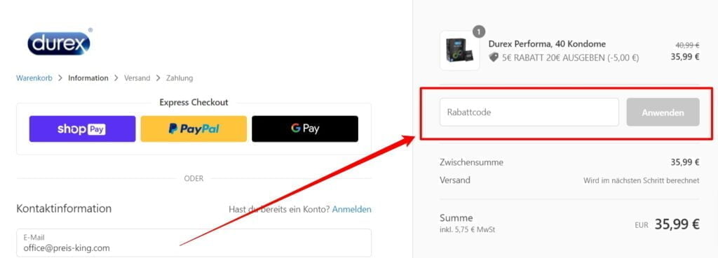 Durex Rabattcode einlösen