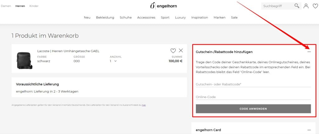 Engelhorn Rabattcode einlösen