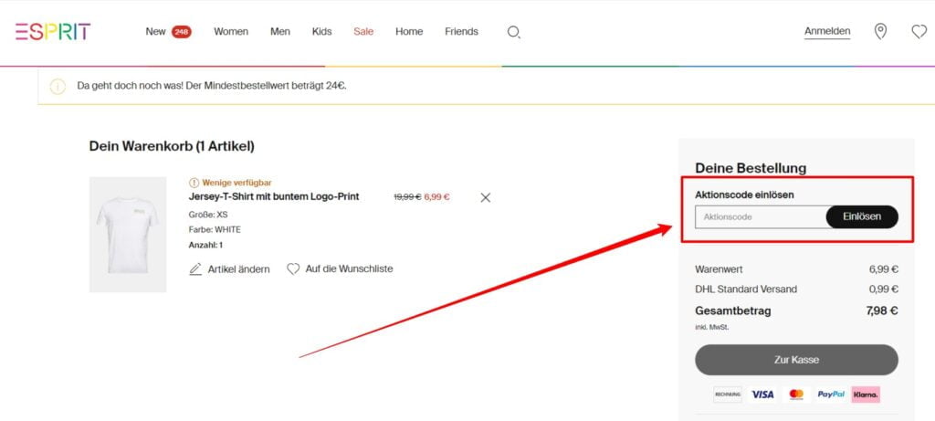 Esprit Rabattcode einlösen