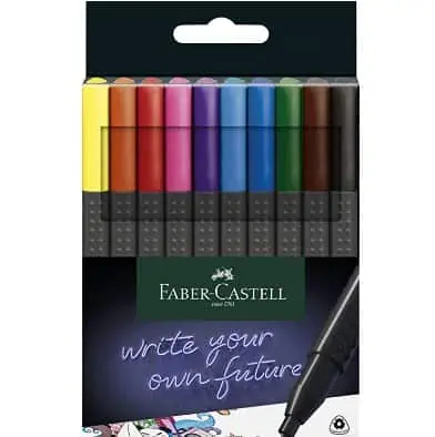 Faber-Castell 151610 – GRIP Finepen, Fineliner, mit metallgefasster Faserspitze 0.4 mm, 10er Etui