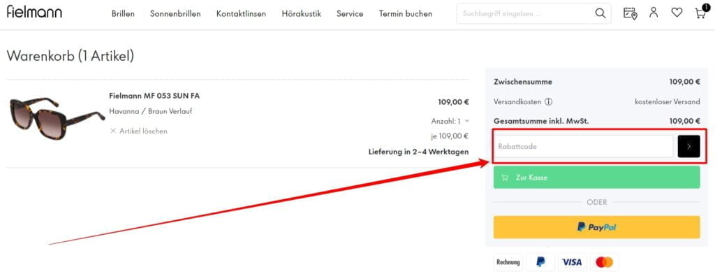 Fielmann Rabattcode einlösen