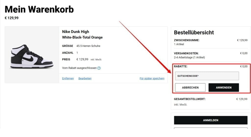 Foot Locker Rabattcode einlösen